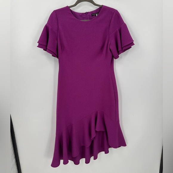 Black Halo Ruiz Asymmetric Flutter Dress Purple Size 10 - Picture 2 of 6